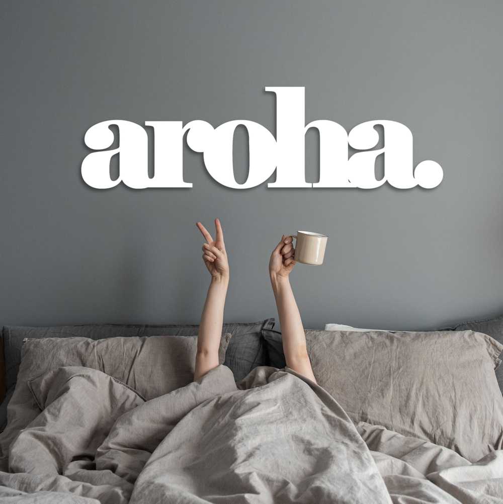 aroha word large white - LisaSarah Steel Designs NZ