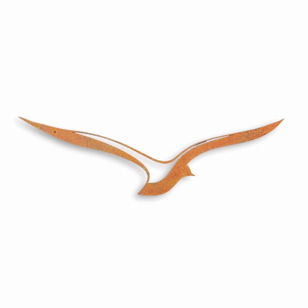NZ-made corten steel outdoor wall art - bird in flight by LisaSarah on NZ fence. 