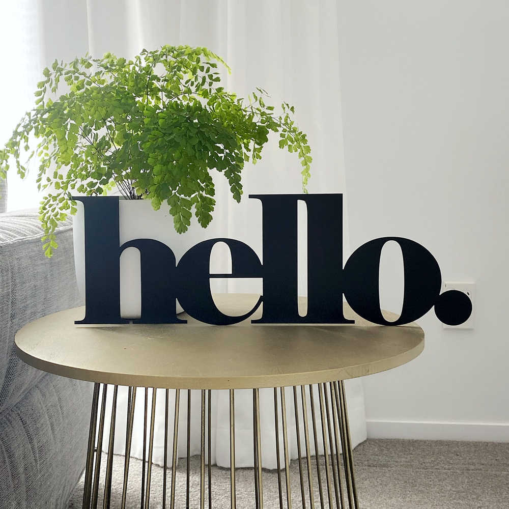 black hello sign small - LisaSarah Steel Designs NZ