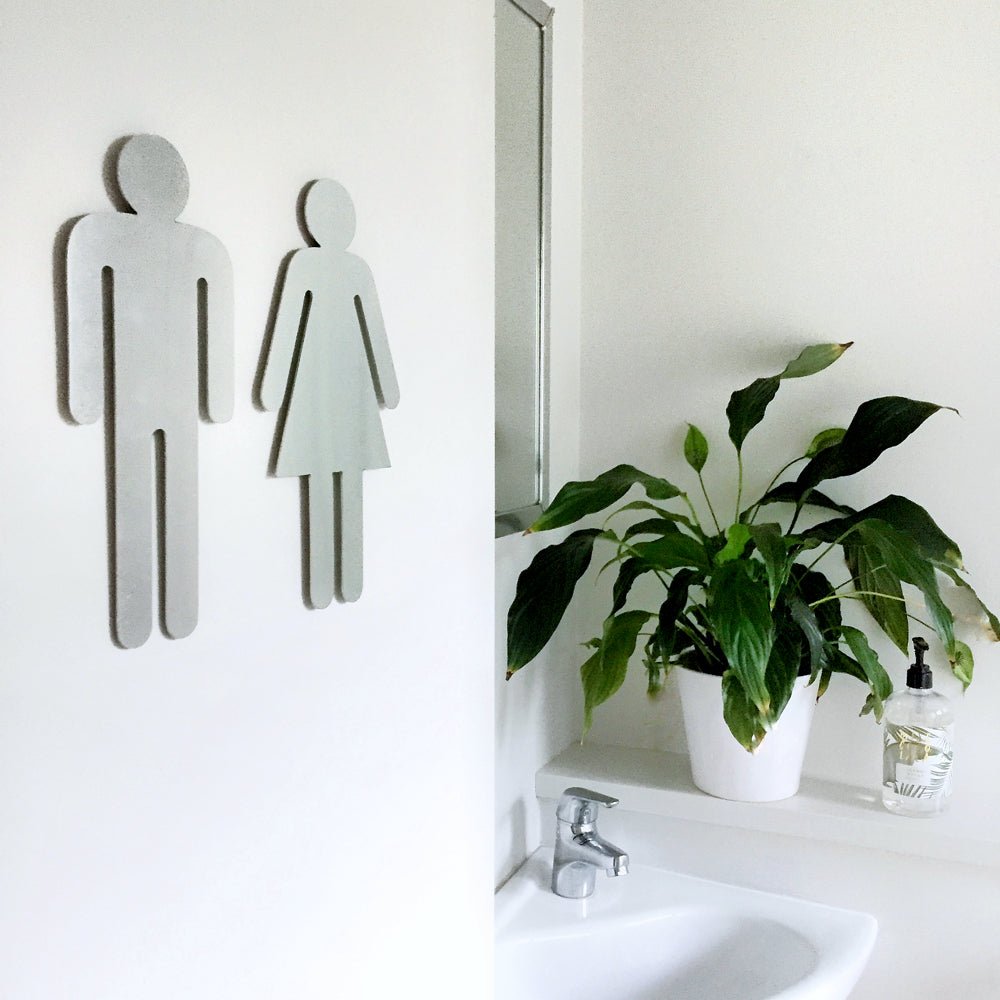 Brushed stainless steel toilet symbols - LisaSarah Steel Designs NZ