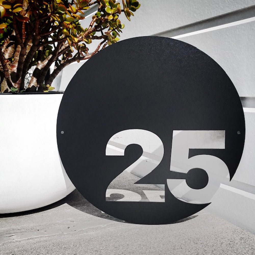 Custom circle House Number sign NZ-made.  Modern House Numbers