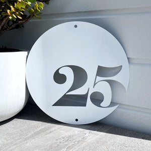 Large round house number sign stainless steel NZ Australia.