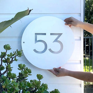 Letterbox Numbers NZ. Large white round house number.  Different house number ideas NZ.