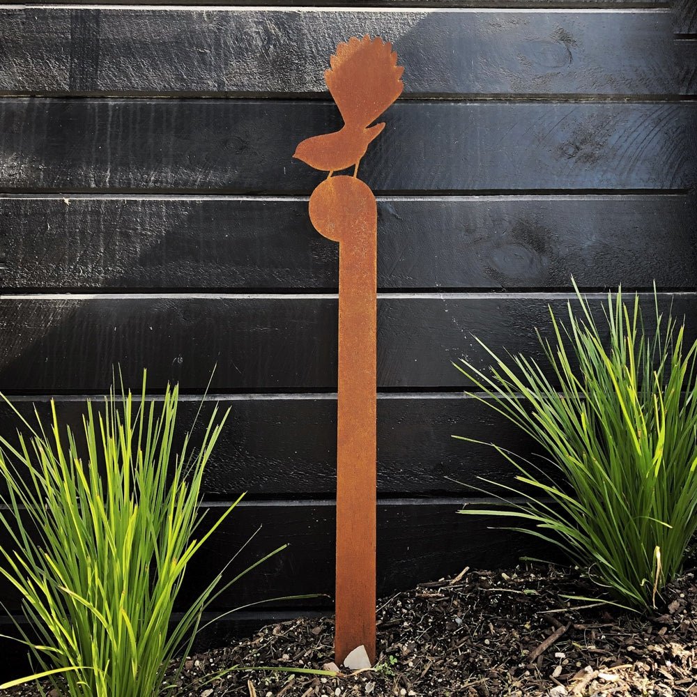 NZ native bird fantail garden art by LisaSarah Steel Designs