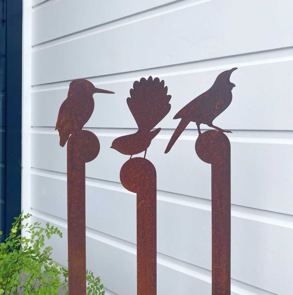 Corten Kingfisher, Tui and Fantail set - LisaSarah Steel Designs NZ