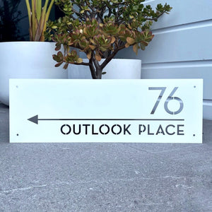 White steel modern steel address sign personalised NZ made. 