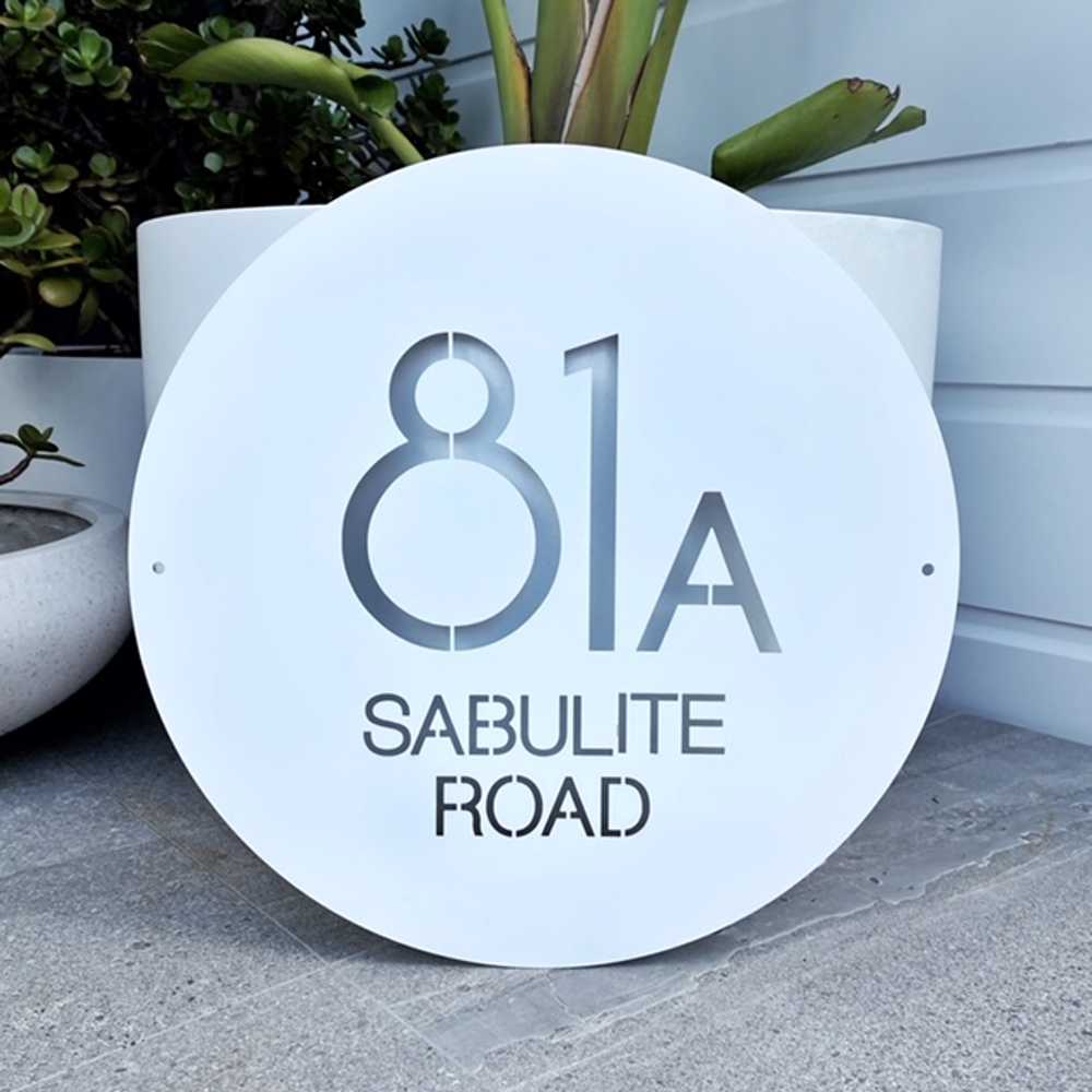 Round Modern Custom Address Sign NZ. 
