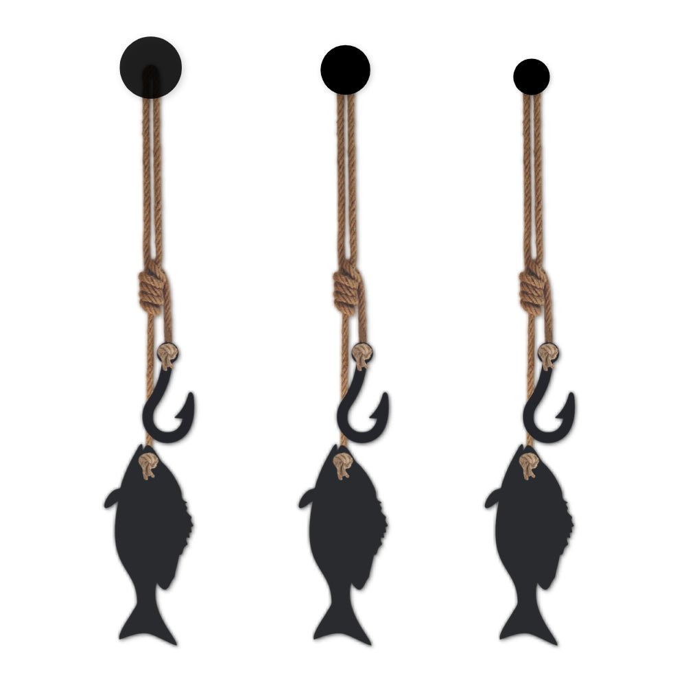decorative fish wall hooks fish & hook wall hanging | black steel