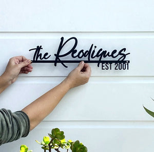 Custom family name sign for front door.  Perfect personalised wedding gift NZ