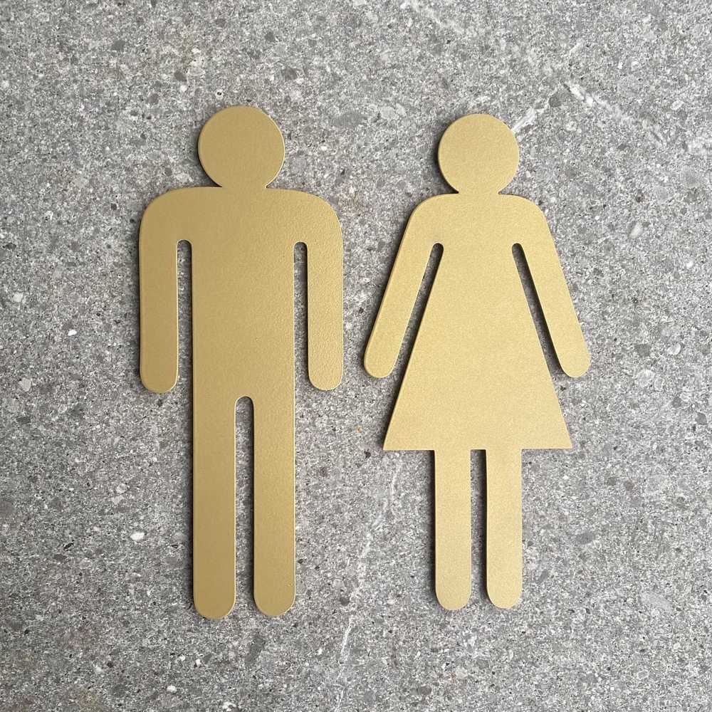 Gold steel bathroom symbols - LisaSarah Steel Designs NZ