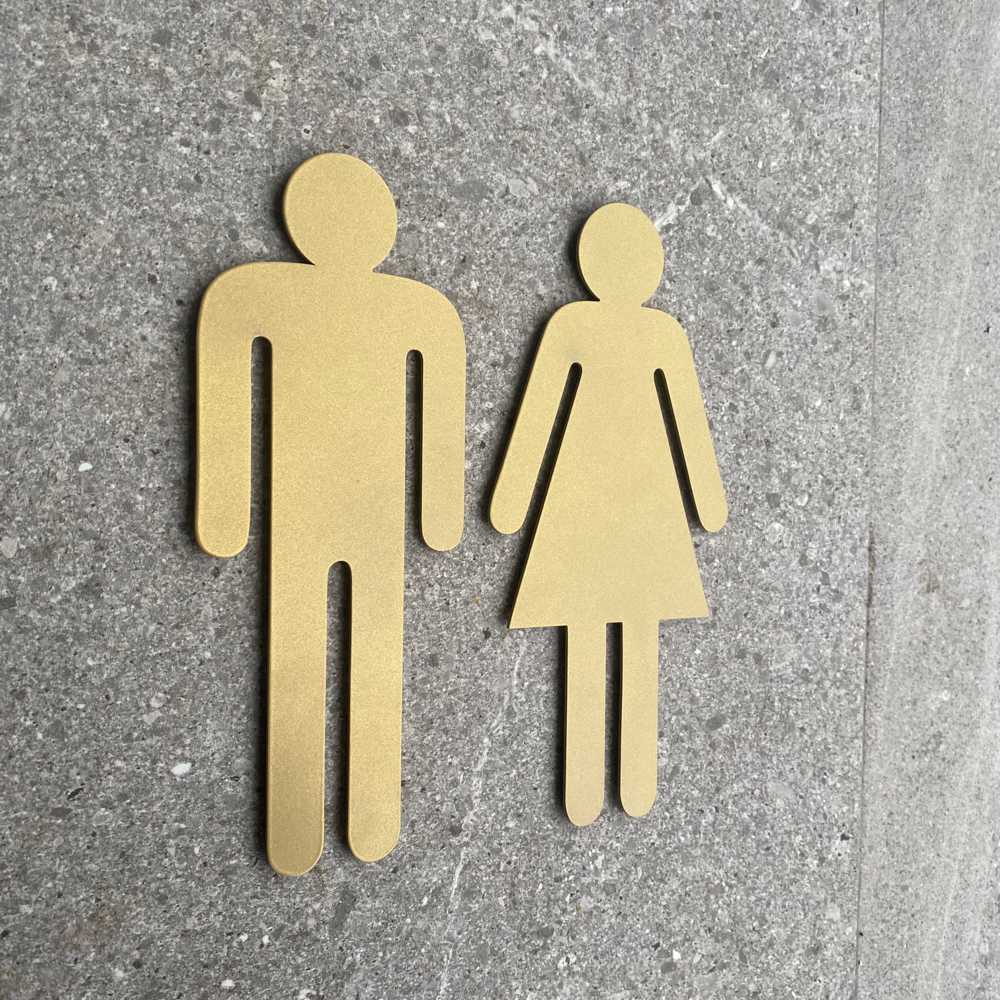 Gold steel bathroom symbols - LisaSarah Steel Designs NZ