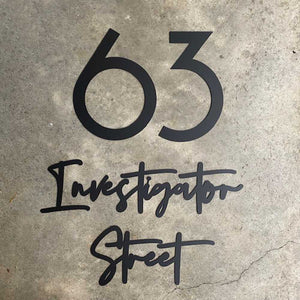 Handwritten steel custom house number & street name - LisaSarah Steel Designs NZ