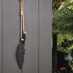 Hanging feathers, black with NATURAL rope (REGULAR) - LisaSarah Steel Designs NZ