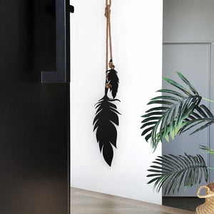 NZ Wall Art, Feathers Wall Decor in entry way.Hanging feathers, black with NATURAL rope (REGULAR) - LisaSarah Steel Designs NZ