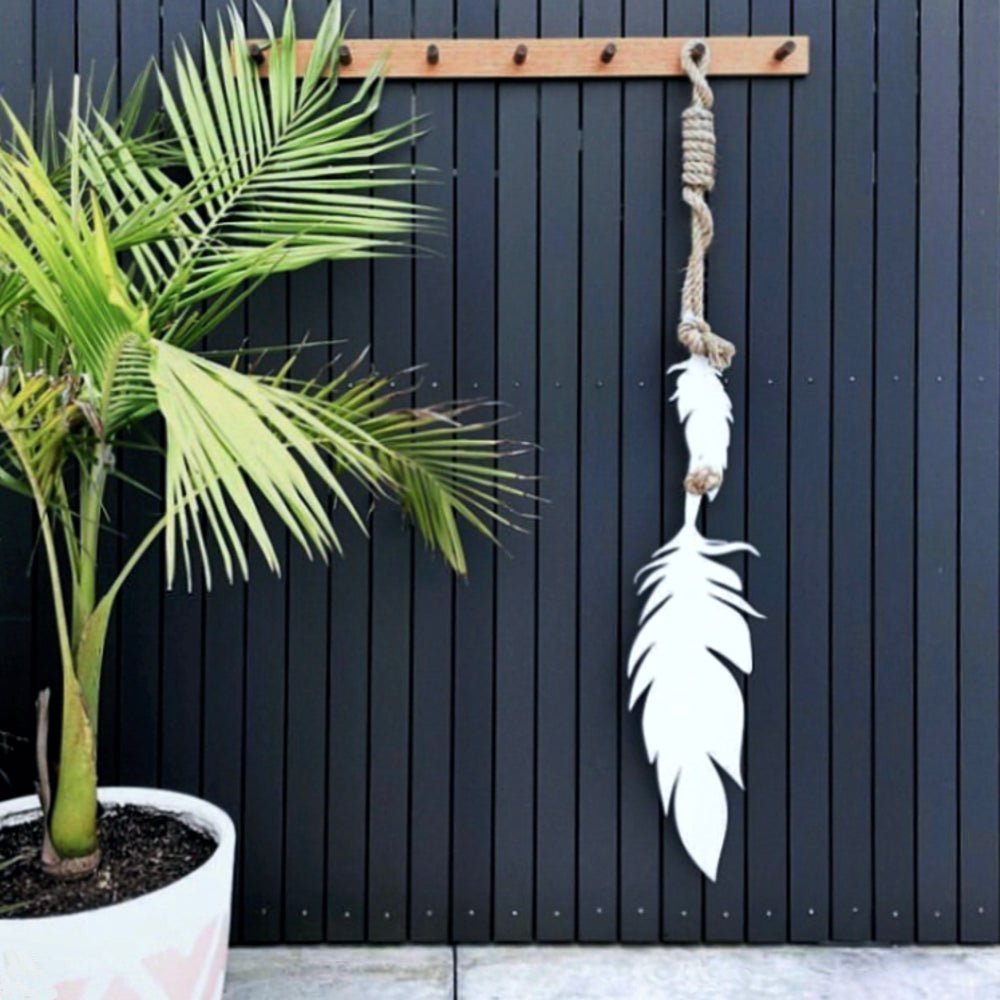 Wall Hanging exterior. feathers LARGE (white) - LisaSarah Steel Designs NZ