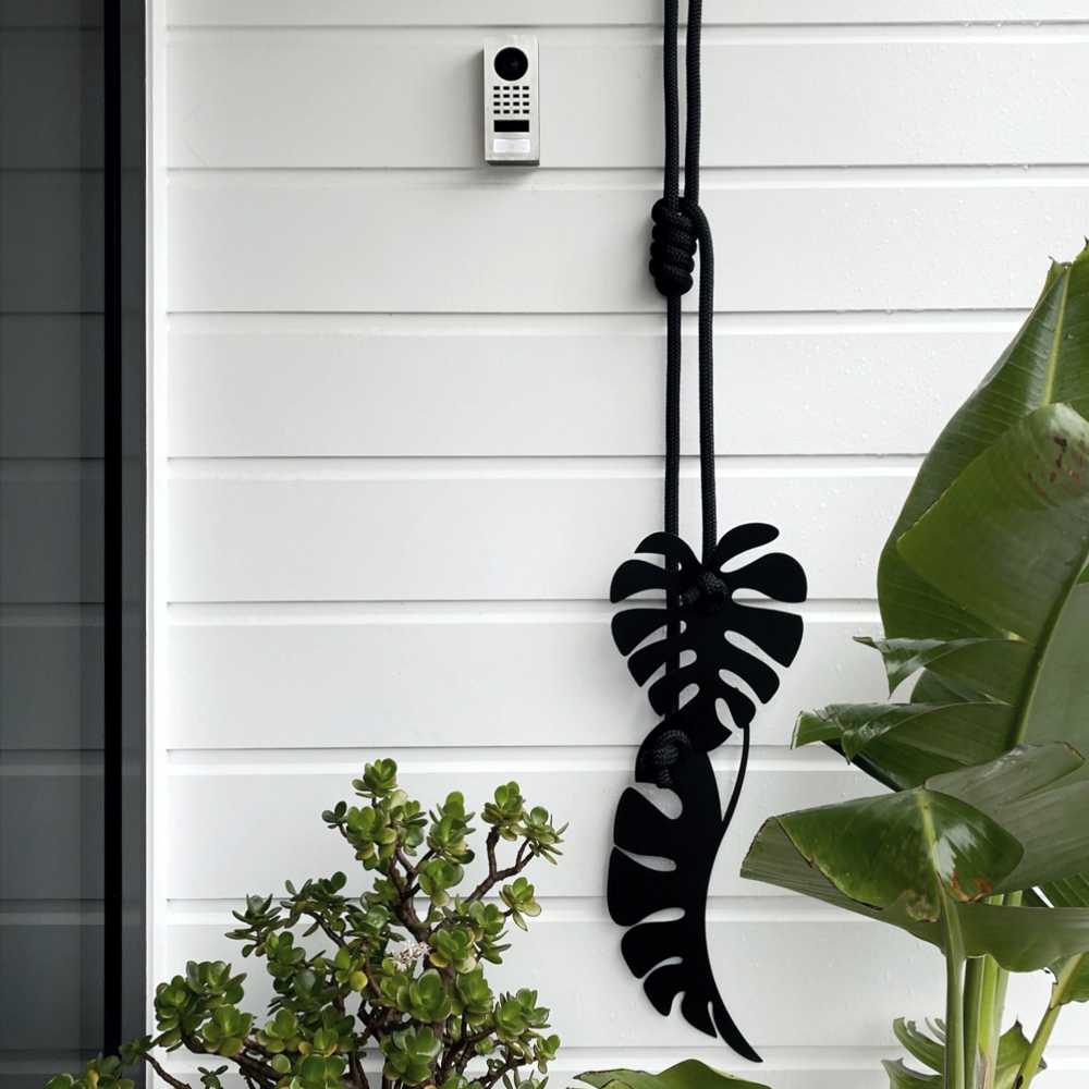 Hanging monstera leaves - BLACK with BLACK rope - LisaSarah Steel Designs NZ