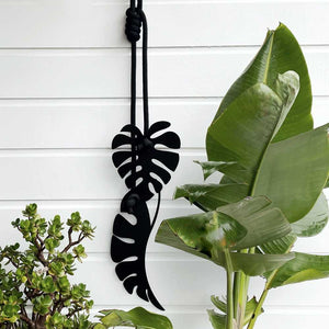 Hanging monstera leaves - BLACK with BLACK rope - LisaSarah Steel Designs NZ