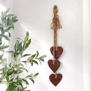 Corten steel hearts and rope wall hanging by LisaSarah Steel Designs 