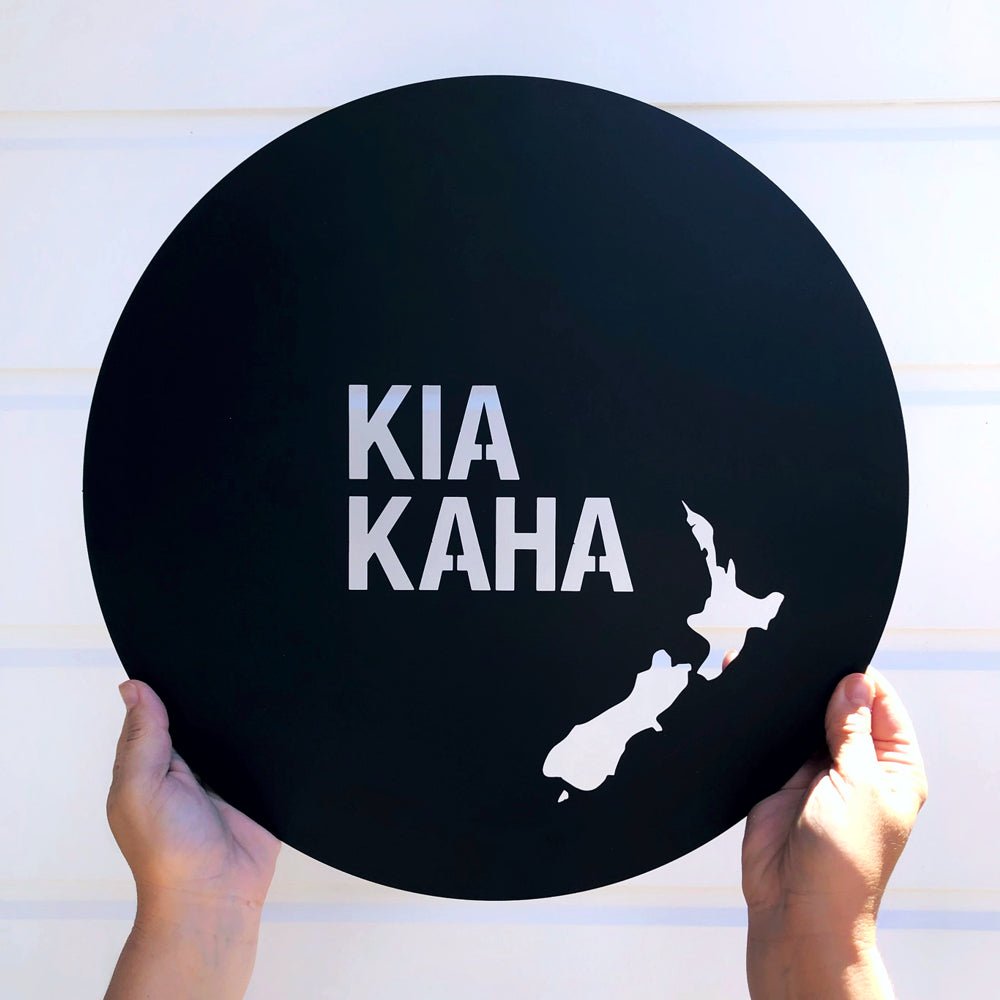 Kia Kaha round Maori inspired NZ wall art for outdoors. 