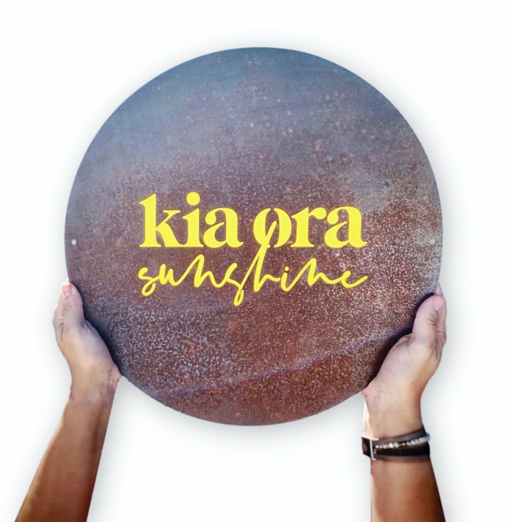 Kia Ora Sunshine NZ wall art for outdoors - LisaSarah Steel Designs NZ