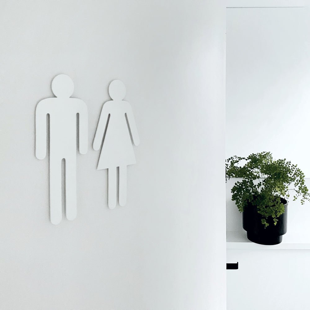 Matte white steel toilet symbols - LisaSarah Steel Designs NZ