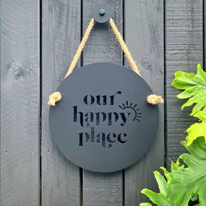 Our Happy Place exterior wall Art NZ.  Waterproof wall art by LisaSarah Steel Designs NZ