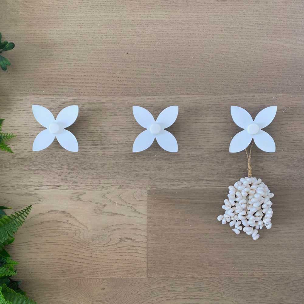Outdoor Wall hook frangipani WHITE (set of 3) - LisaSarah Steel Designs NZ