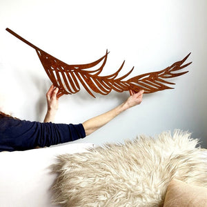 Large corten steel metal fern frond wall decor NZ.