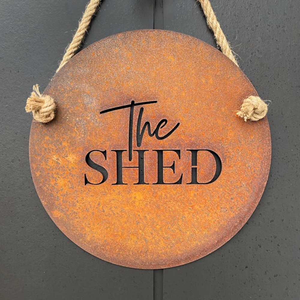 The Shed sign CORTEN - LisaSarah Steel Designs NZ
