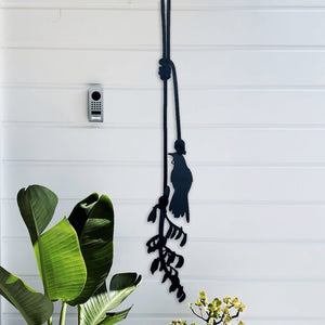 Outdoor Art wall, Tui & Flax black, with black rope  - LisaSarah Steel Designs NZ
