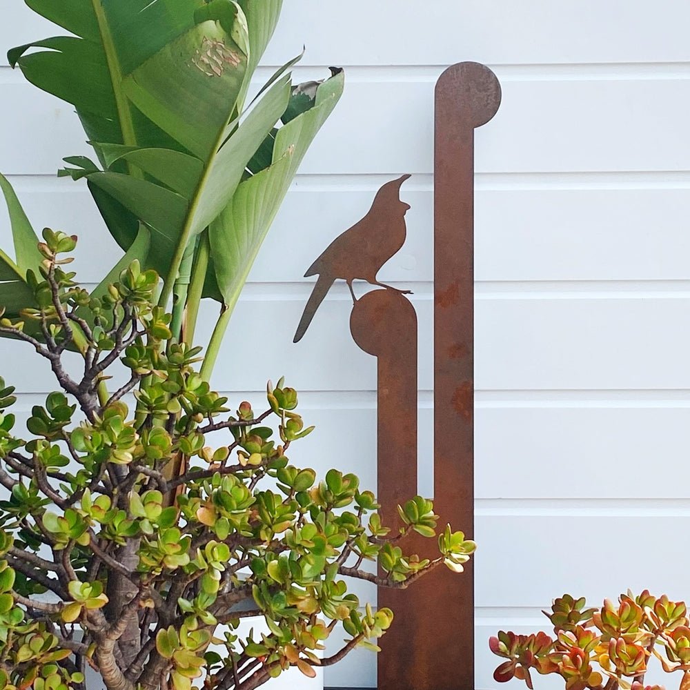 Enchanting Beauty: NZ Tui Steel Garden Art, Handcrafted by LisaSarah Steel Designs.  Metalbird