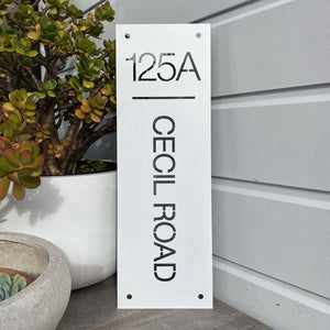 Vertical white steel. House Number or Address Sign: Exquisite Design Crafted in NZ Australia by LisaSarah Steel Designs