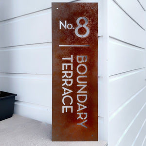 Vertical NZ made steel address sign. 