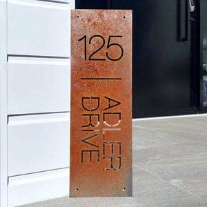 NZ Corten steel custom address sign - LisaSarah Steel Designs NZ